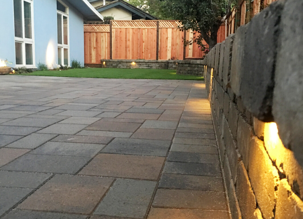 Decorative concrete patio with accent lighting in Bowling Green, KY